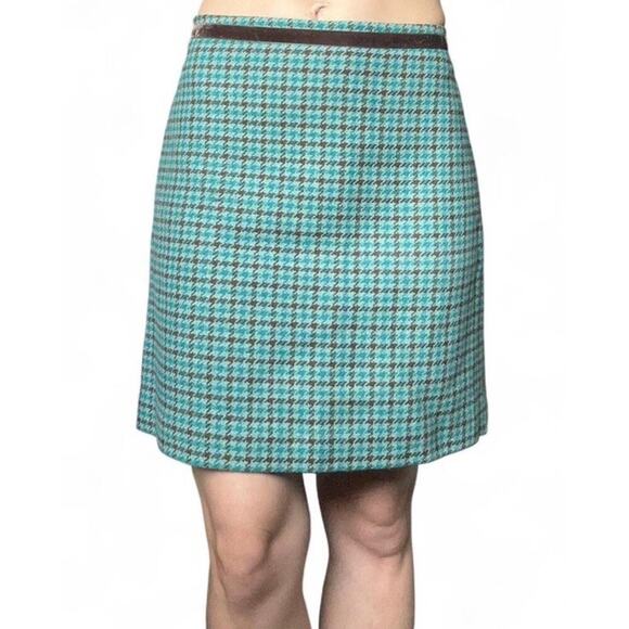 Vintage Wool Blend The Limited Blue Brown Plaid Lined Short Skirt Sz 4 30” Waist - Picture 1 of 7